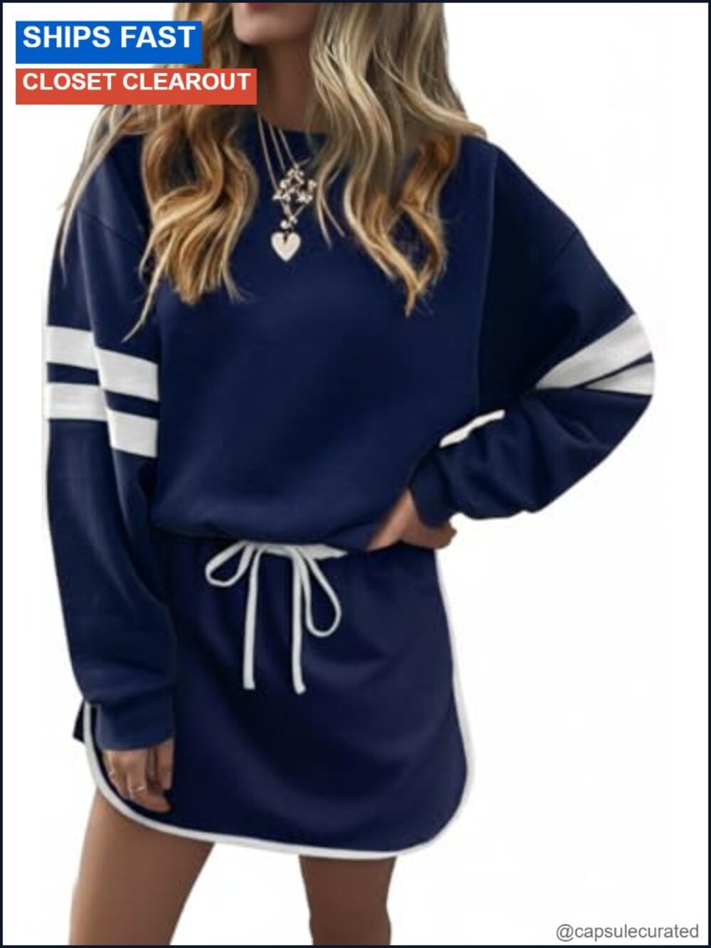 Women's 2 Piece Skort Set Long Sleeve Top Drawstring Skort